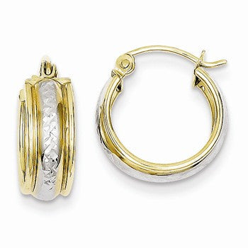 10K Yellow Gold Rhodium Plated Diamond-cut Small Hoop Earrings