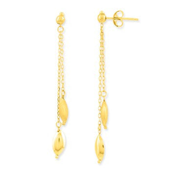 10k Yellow Gold 2 Str&s Puff Rice Beads Ear, Jewelry Earrings