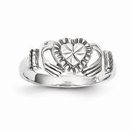 10k White Gold Polished Claddagh Ring