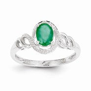 10k White Gold Genuine Emerald Diamond Ring