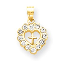 10k Yellow Gold Solid Polished CZ Heart Cross Charm hide-image