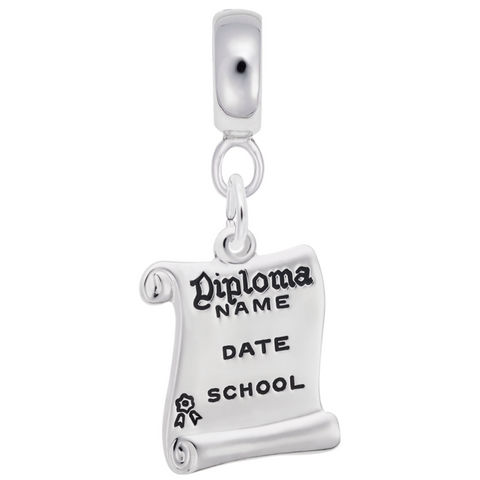 Diploma Charm Dangle Bead In Sterling Silver