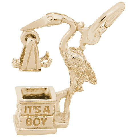 Stork,Boy Charm in Yellow Gold Plated