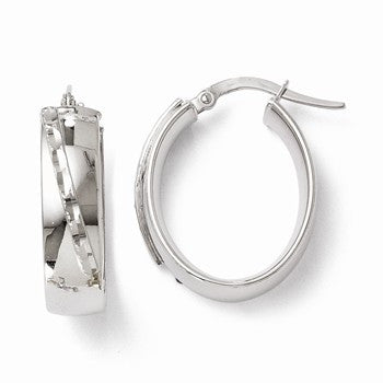 14k White Gold Polished & Diaomond-cut Hoop Earrings