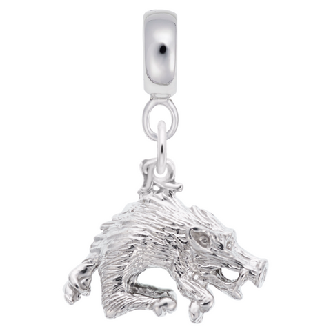 Wild Boar Charm Dangle Bead In Sterling Silver