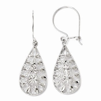 14k White Gold Diamond-cut Dangle Earrings