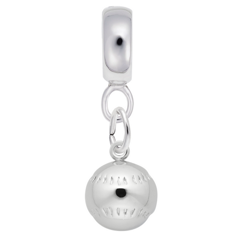 Baseball Charm Dangle Bead In Sterling Silver