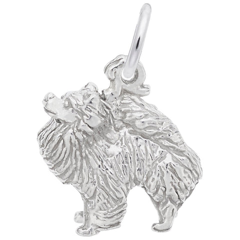 Pomeranian Dog Charm In 14K White Gold