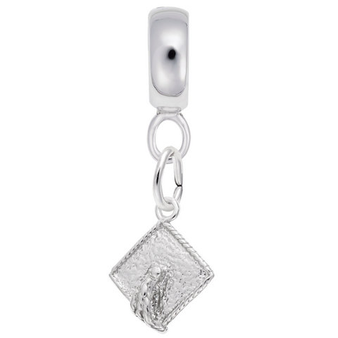 Graduation Hat Charm Dangle Bead In Sterling Silver