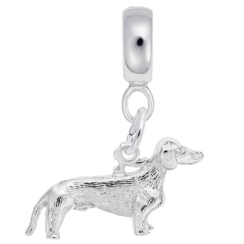 Dachshund Dog Charm Dangle Bead In Sterling Silver