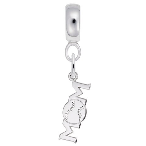 Baseball Mom Charm Dangle Bead In Sterling Silver