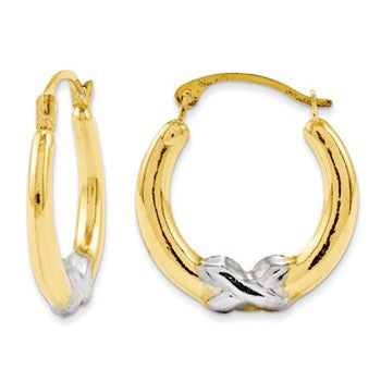 10K Yellow Hoop w/Rhodium X, Jewelry Earrings