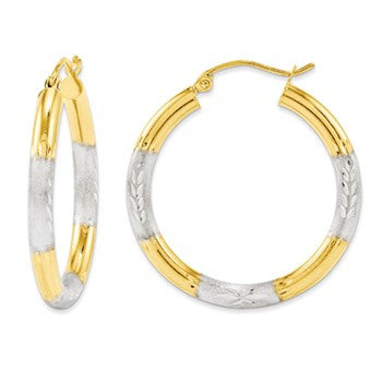 10K Yellow Rhodium & Dia Cut Hoops, Jewelry Earrings