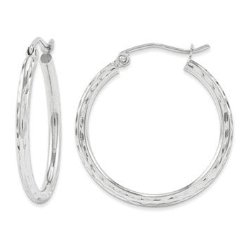 10K White Gold Dia Cut Hoops, Jewelry Earrings