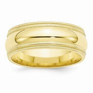 10k Yellow Gold 8mm Double Milgrain Comfort Fit Wedding Band