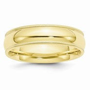 10k Yellow Gold 6mm Milgrain Comfort Fit Wedding Band