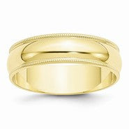 10k Yellow Gold 6mm Lightweight Milgrain Half Round Wedding Band