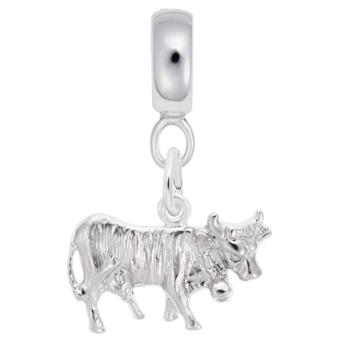 Cow Charm Dangle Bead In Sterling Silver