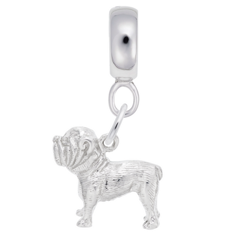 Bulldog Charm Dangle Bead In Sterling Silver