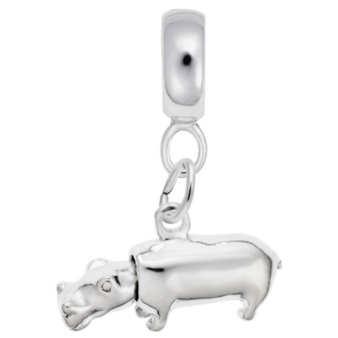 Hippo Charm Dangle Bead In Sterling Silver