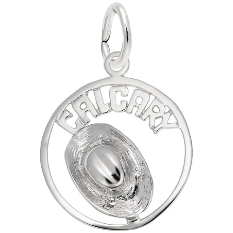 Calgary Cowboy Hat Charm In 14K White Gold