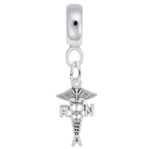 Rna Caduceus Charm Dangle Bead In Sterling Silver