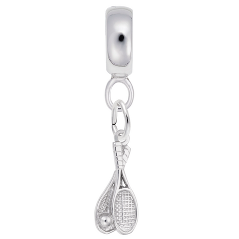 Tennis Racquet Charm Dangle Bead In Sterling Silver