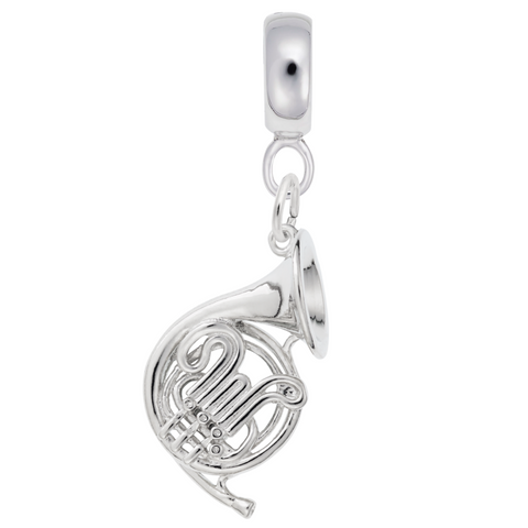 French Horn Charm Dangle Bead In Sterling Silver