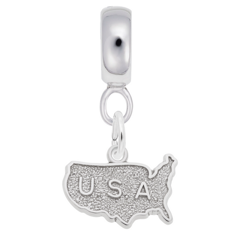 Usa Map Charm Dangle Bead In Sterling Silver