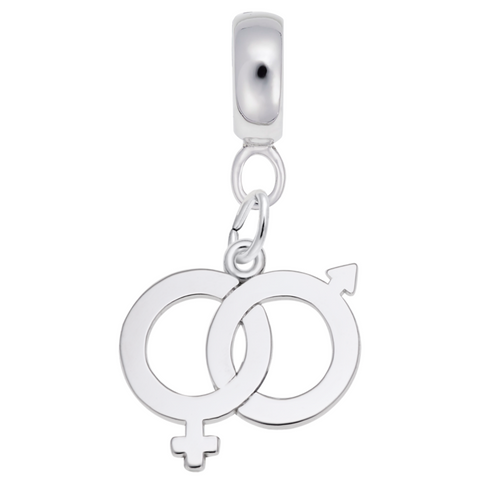 Male And Female Symbol Charm Dangle Bead In Sterling Silver