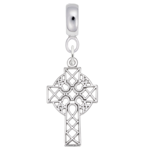 Celtic Cross Charm Dangle Bead In Sterling Silver