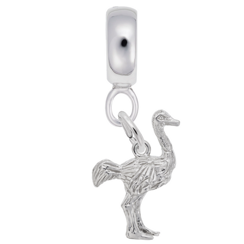 Ostrich Charm Dangle Bead In Sterling Silver