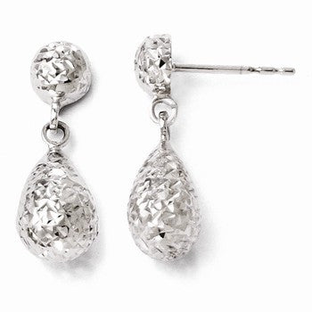 14k White Gold Diamond-cut Post Dangle Earrings