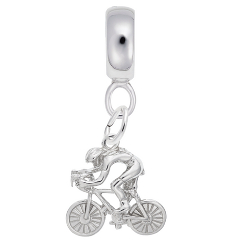 Cyclist Charm Dangle Bead In Sterling Silver