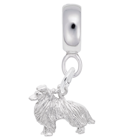 Collie Dog Charm Dangle Bead In Sterling Silver