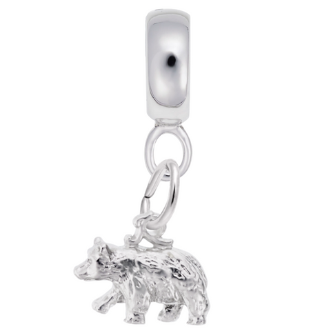 Black Bear Small Charm Dangle Bead In Sterling Silver