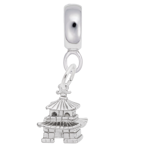 Oriental Temple Charm Dangle Bead In Sterling Silver