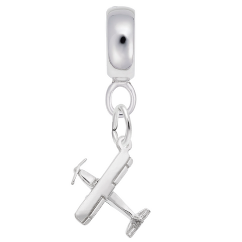 Airplane Charm Dangle Bead In Sterling Silver