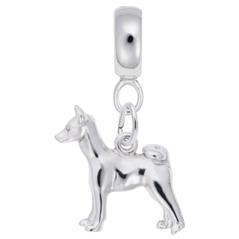 Basenji Dog Charm Dangle Bead In Sterling Silver