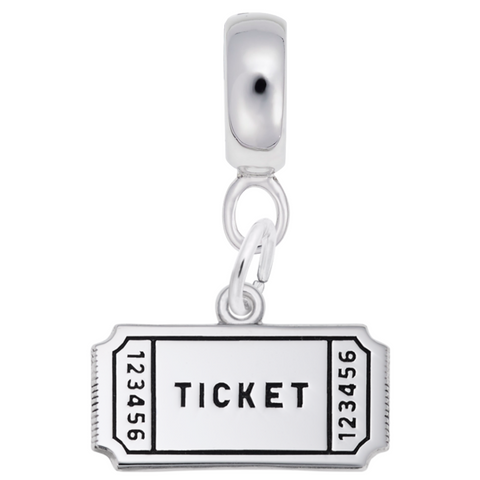 Movie Ticket Charm Dangle Bead In Sterling Silver