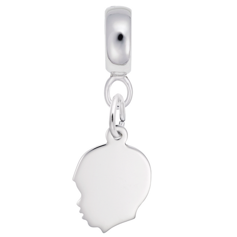 Boys Head Charm Dangle Bead In Sterling Silver