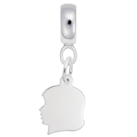 Girls Head Charm Dangle Bead In Sterling Silver