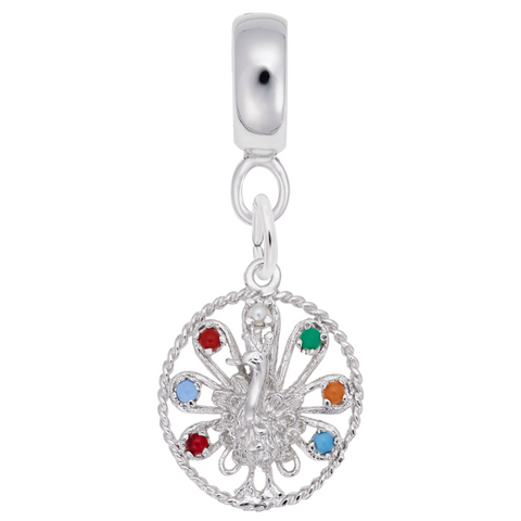 Peacock Charm Dangle Bead In Sterling Silver