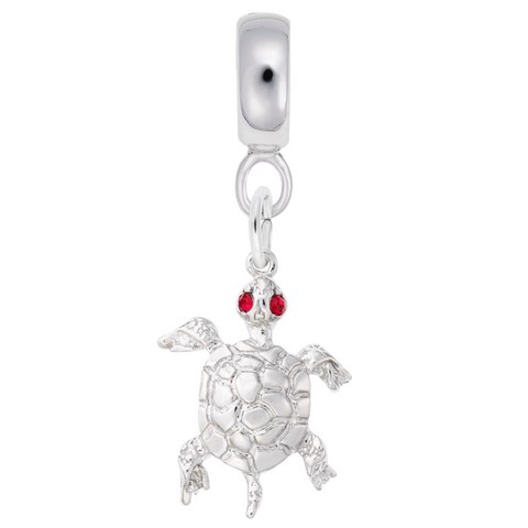 Turtle Charm Dangle Bead In Sterling Silver