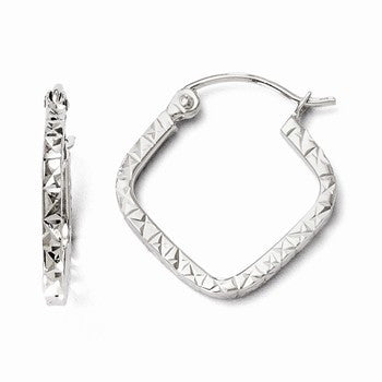 14k White Gold Diamond-cut Hinged Hoop Earrings