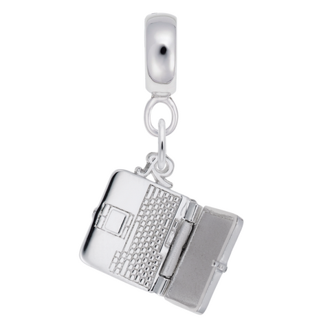 Laptop Computer Charm Dangle Bead In Sterling Silver