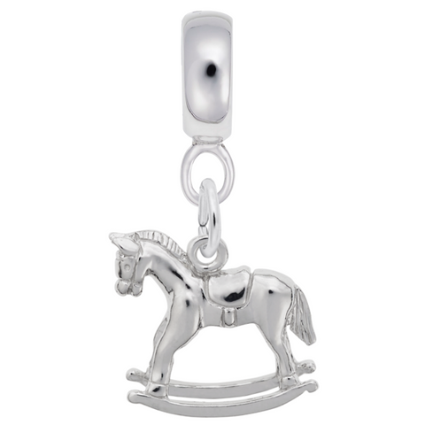 Rocking Horse Charm Dangle Bead In Sterling Silver