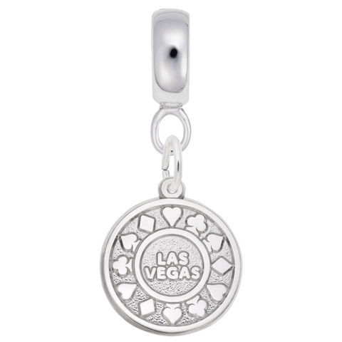 Las Vegas Poker Chip Charm Dangle Bead In Sterling Silver