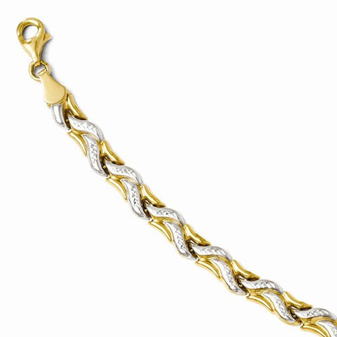 14K with Rhodium Diamond-Cut Bracelet