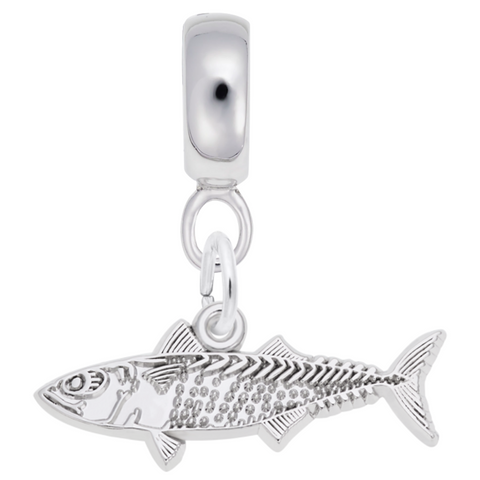 Mackarel Fish Charm Dangle Bead In Sterling Silver